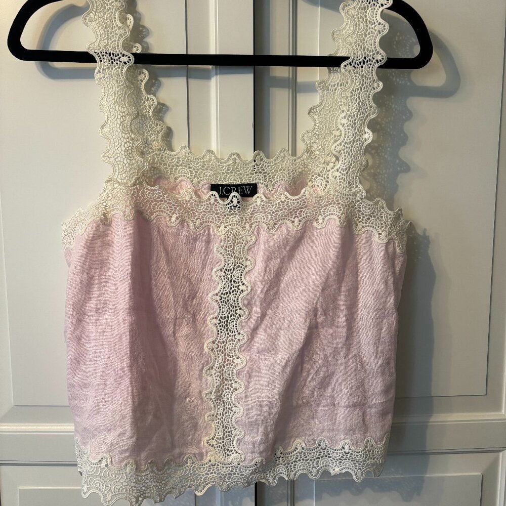 J. Crew Linen Cropped Lace Top